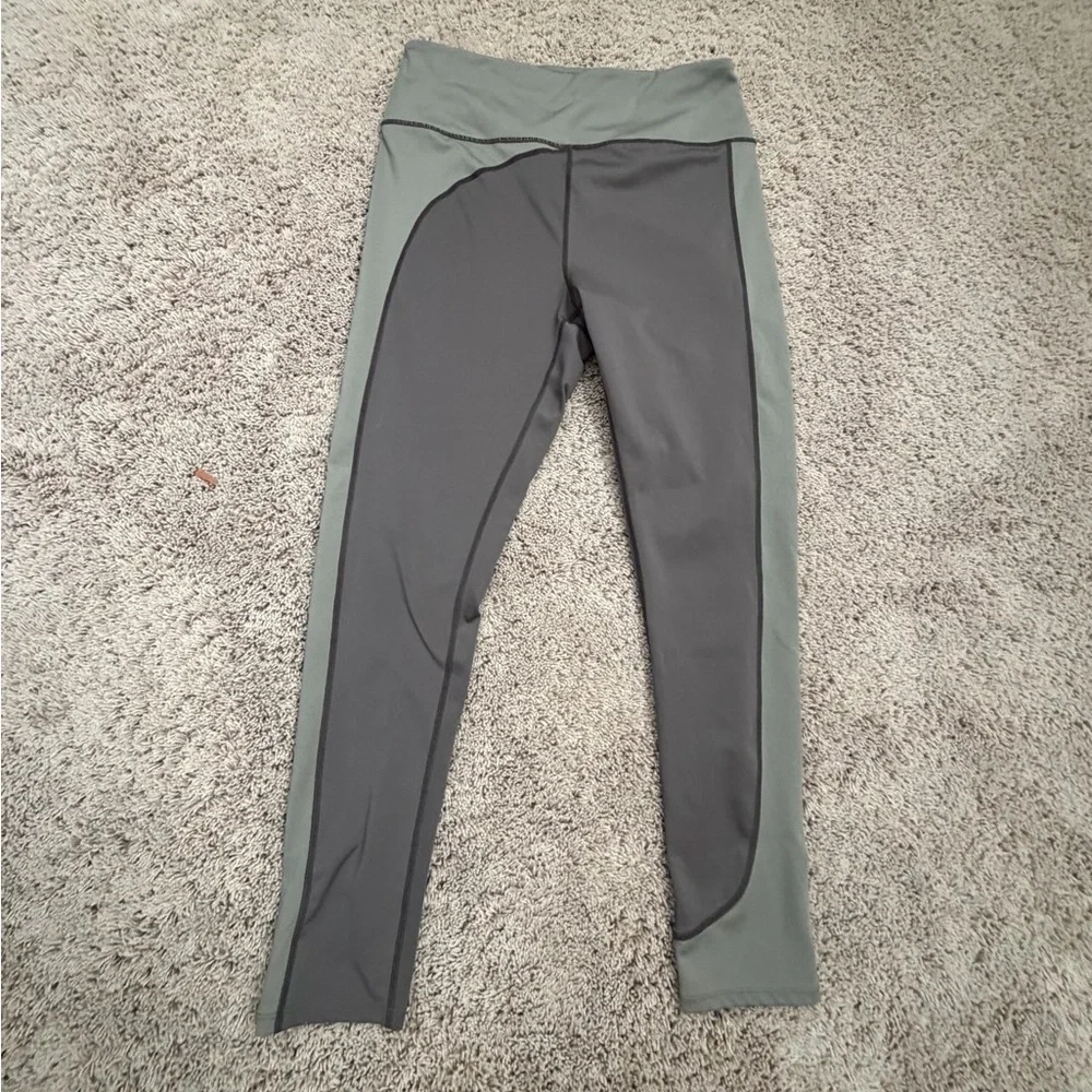 Large free people High-Waisted Leggings tights olive green charcoal gray